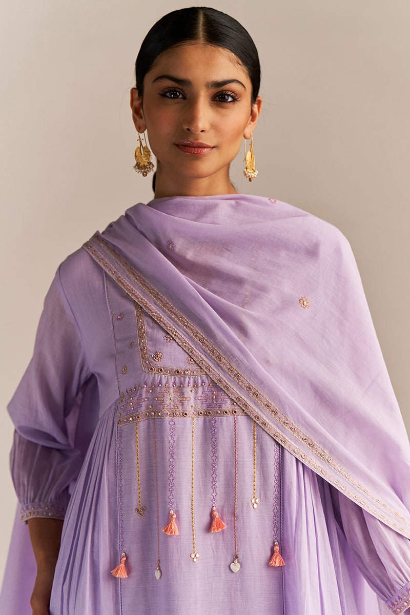 Pastel Lilac Mul-Mul Kurta Set