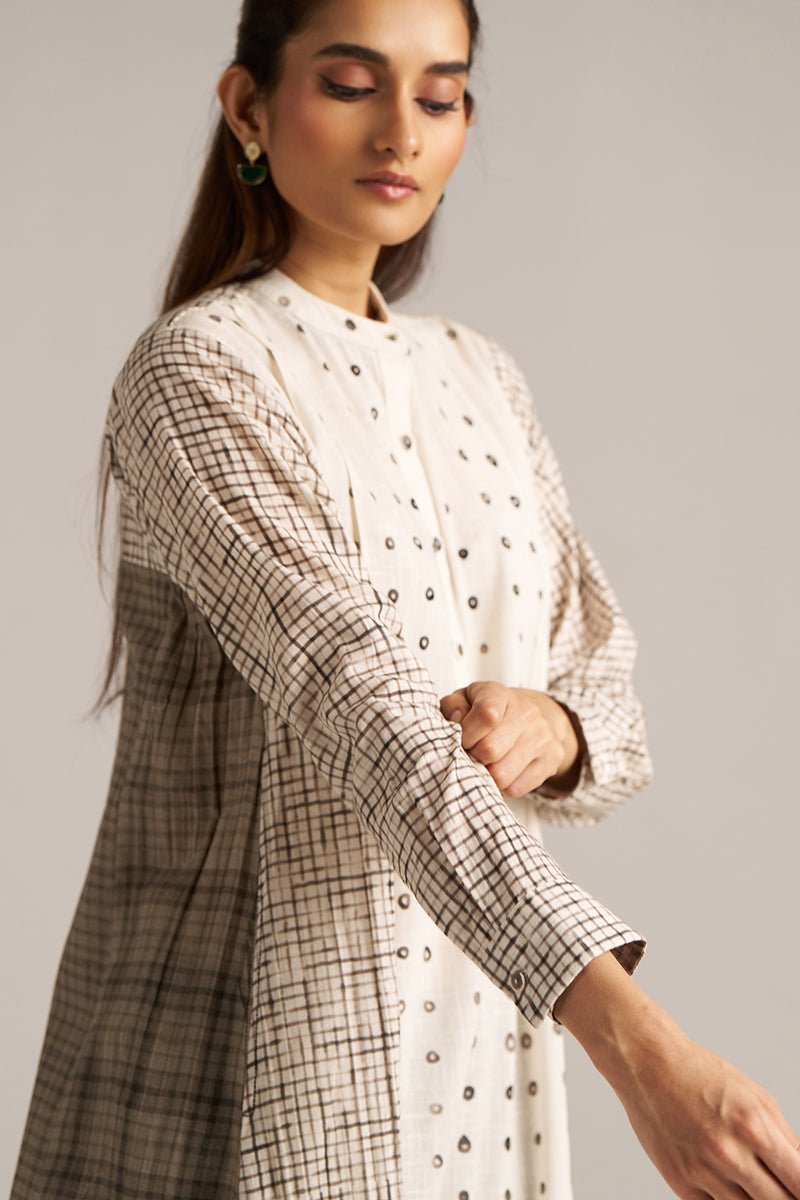 Off White and Black Print Linen Co-ord Set