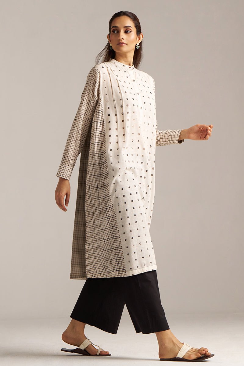 Off White and Black Print Linen Co-ord Set