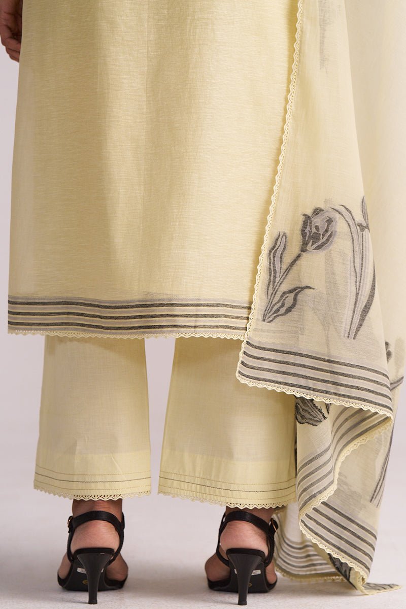Butter Yellow Chanderi Woven Kurta Set
