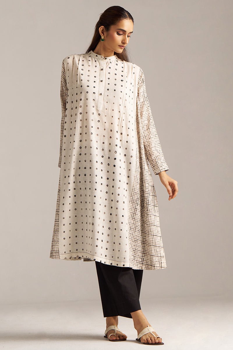 Off White and Black Print Linen Co-ord Set