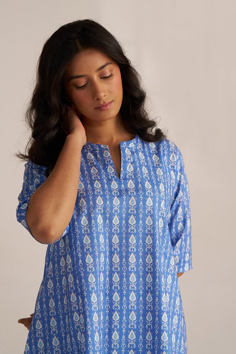 Blue and White Cotton Print Co-ord Set