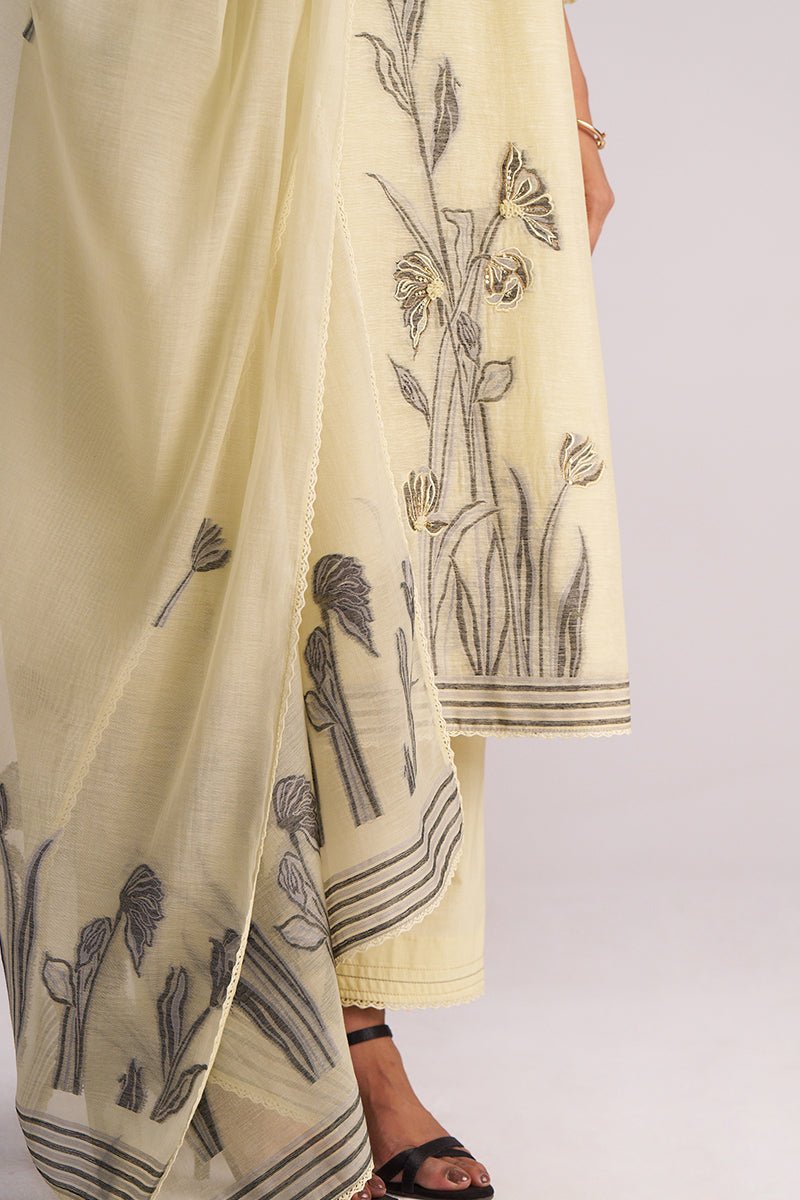 Butter Yellow Chanderi Woven Kurta Set