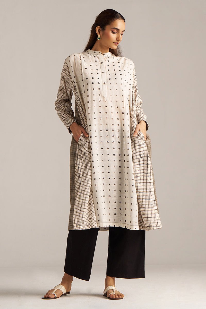 Off White and Black Print Linen Co-ord Set