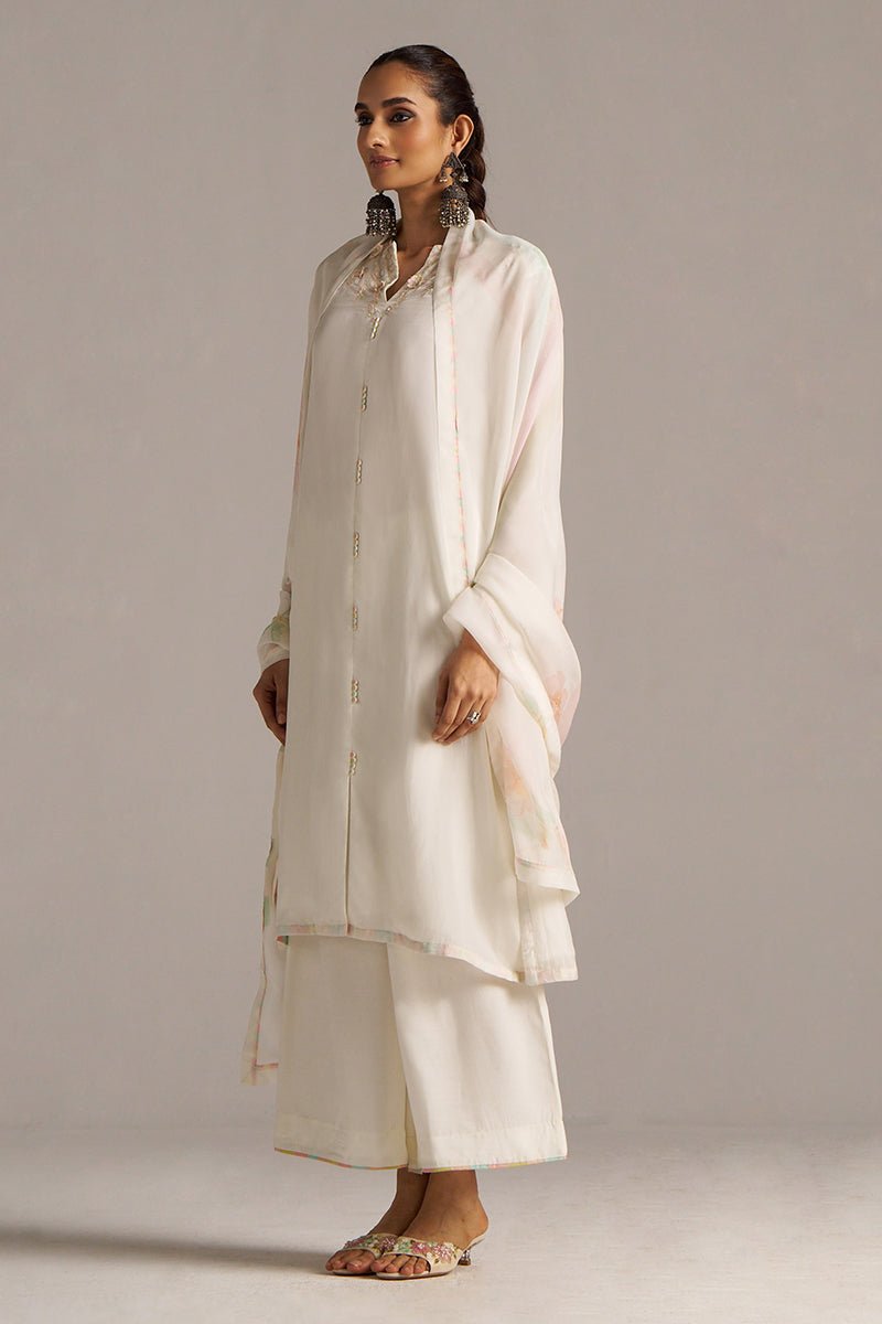 Cloud White Bemberg Silk Kurta Set