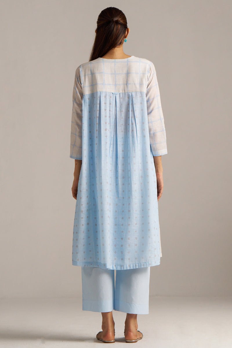 Baby Blue and Off-White Check Print Linen Co-ord Set