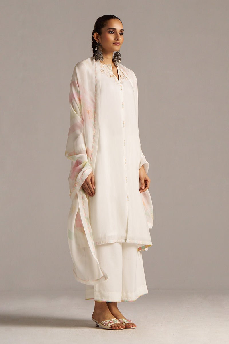 Cloud White Bemberg Silk Kurta Set