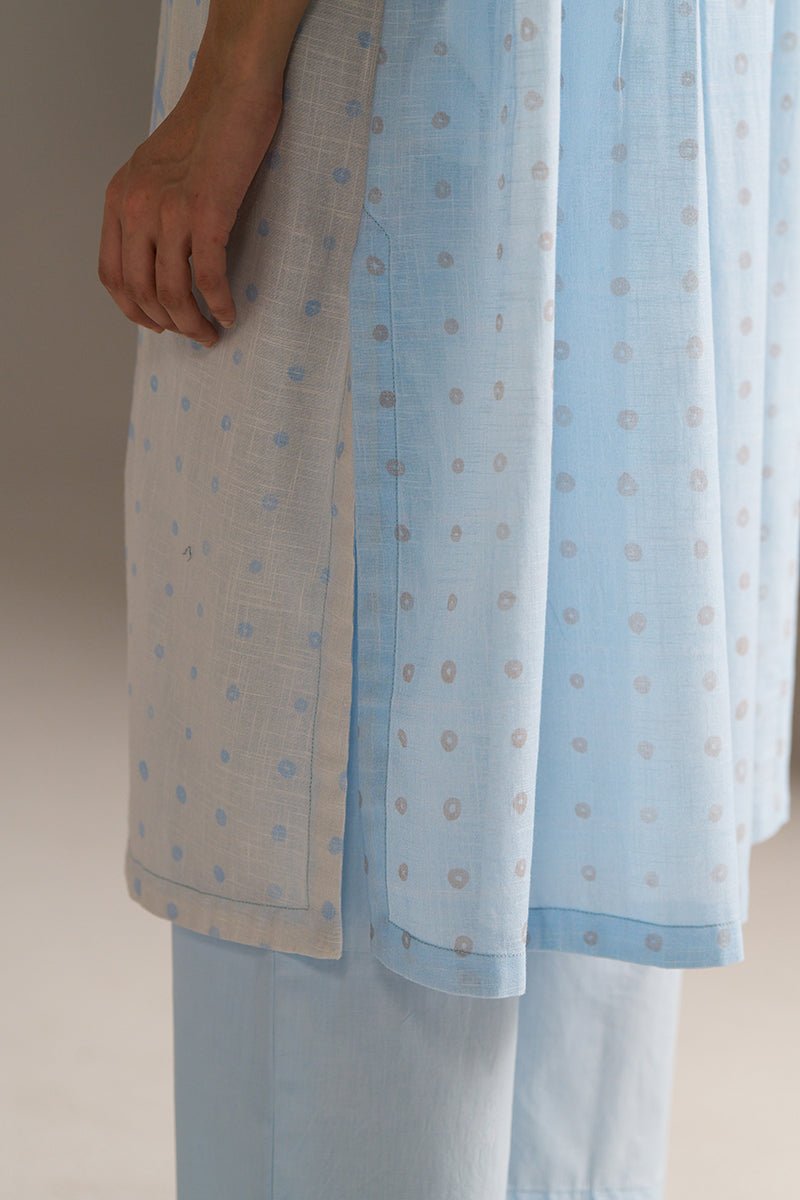 Baby Blue and Off-White Check Print Linen Co-ord Set