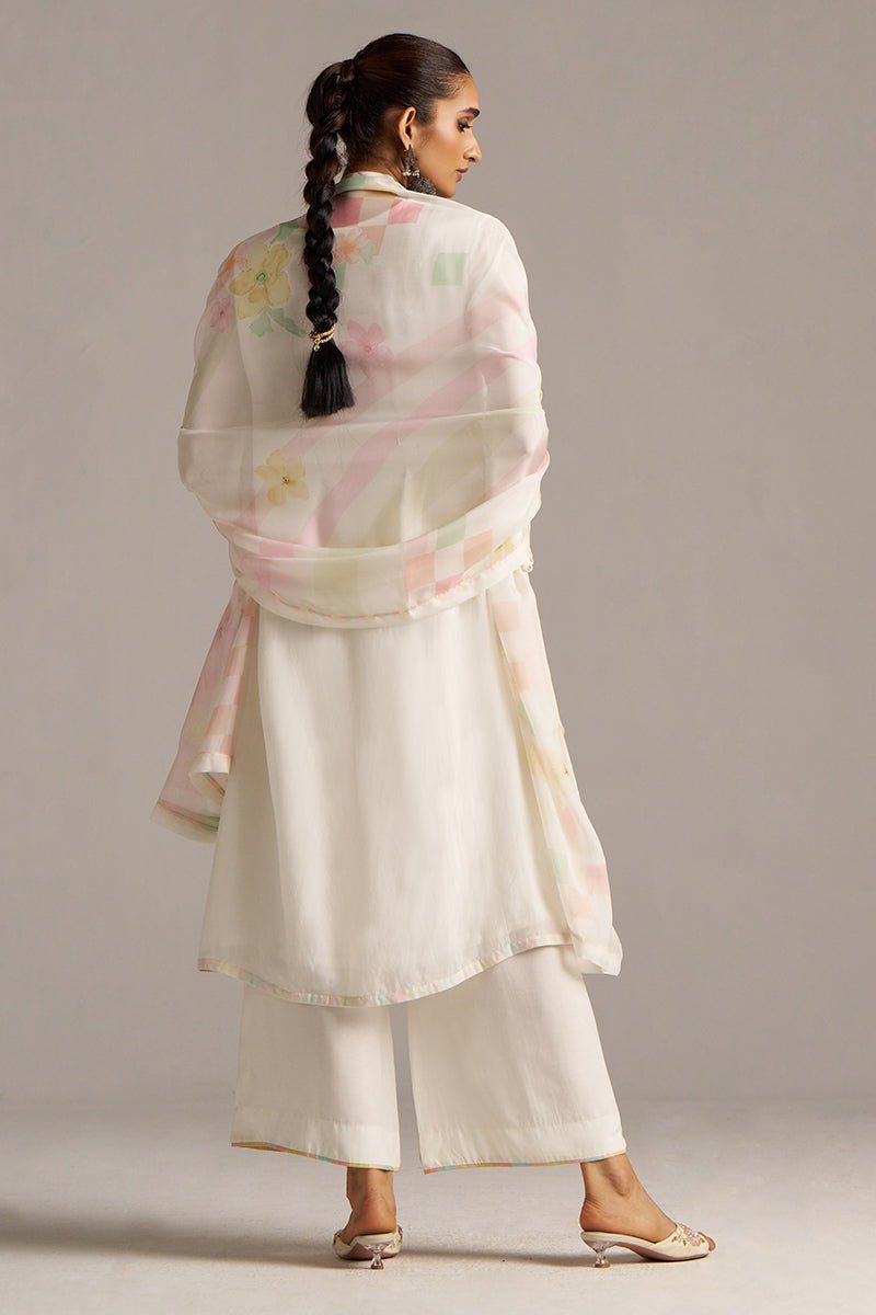 Cloud White Bemberg Silk Kurta Set