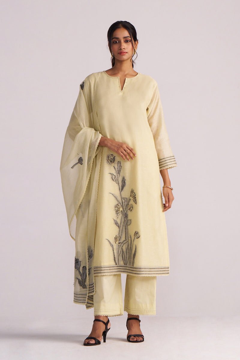 Butter Yellow Chanderi Woven Kurta Set