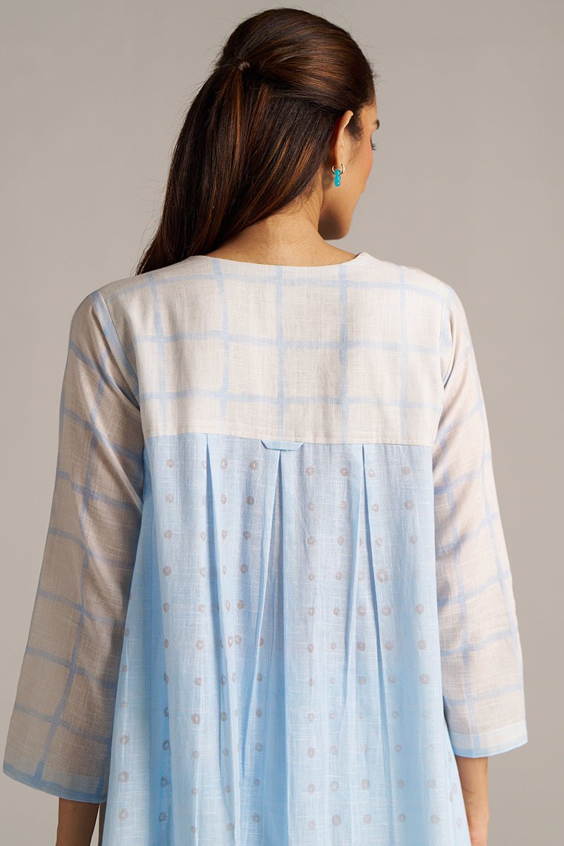 Baby Blue and Off-White Check Print Linen Co-ord Set