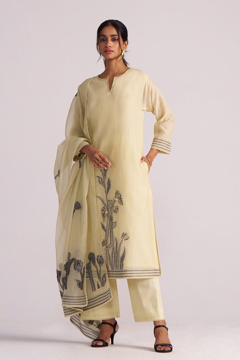 Butter Yellow Chanderi Woven Kurta Set