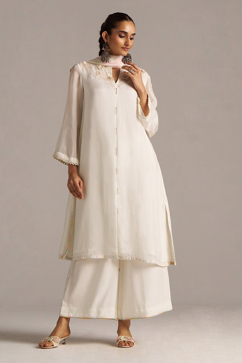 Cloud White Bemberg Silk Kurta Set