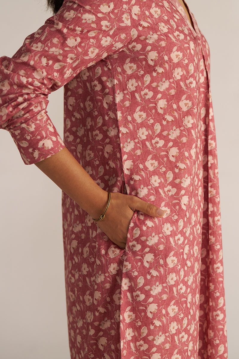 Dusty Slate Rose and Beige Print Cotton Co-ord Set