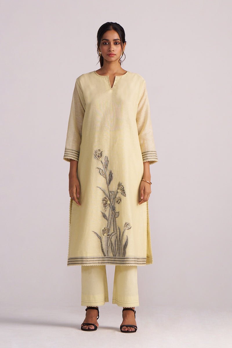 Butter Yellow Chanderi Woven Kurta Set