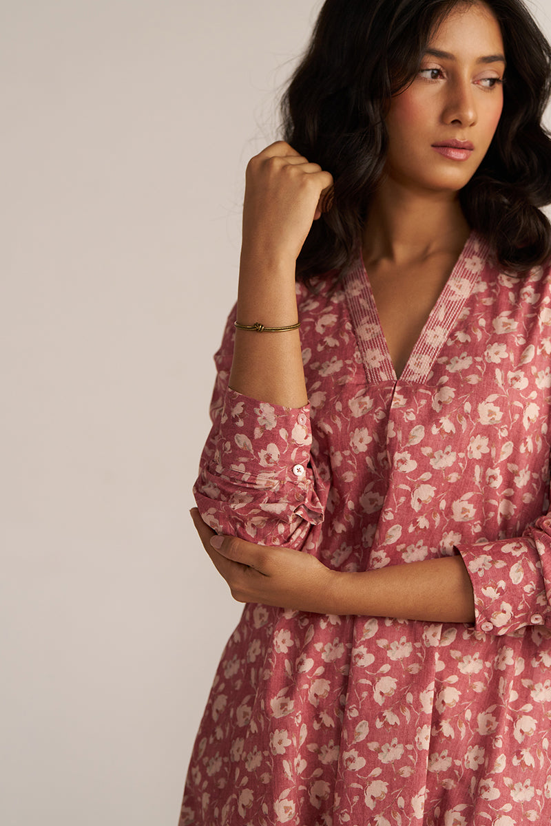 Dusty Slate Rose and Beige Print Cotton Co-ord Set