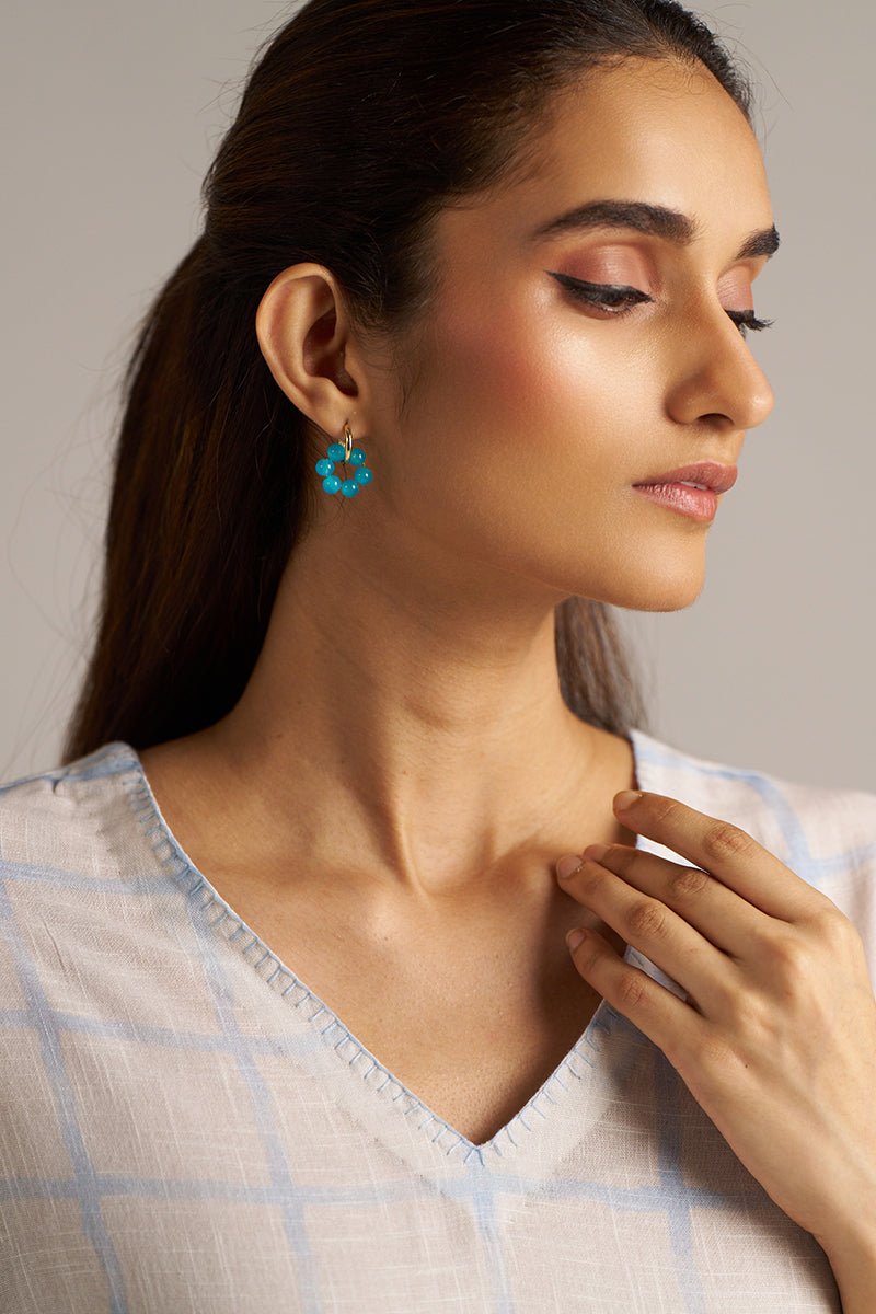 Baby Blue and Off-White Check Print Linen Co-ord Set