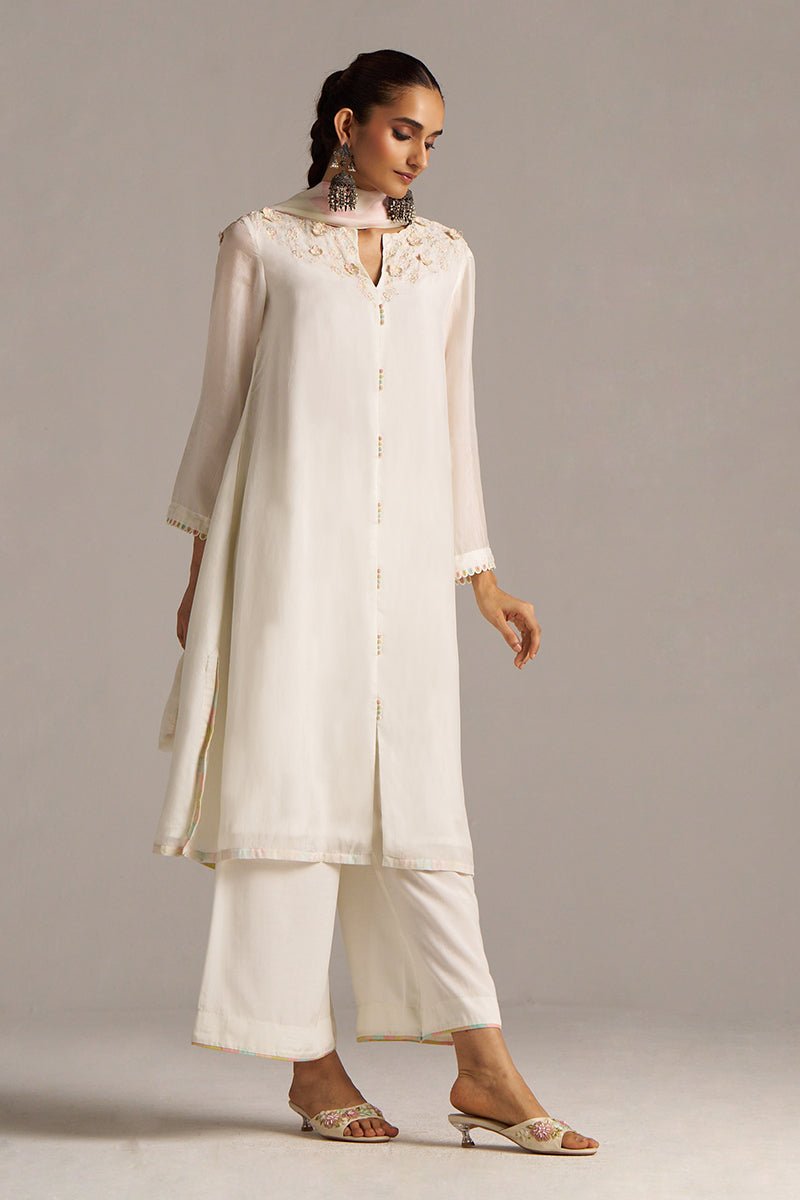 Cloud White Bemberg Silk Kurta Set