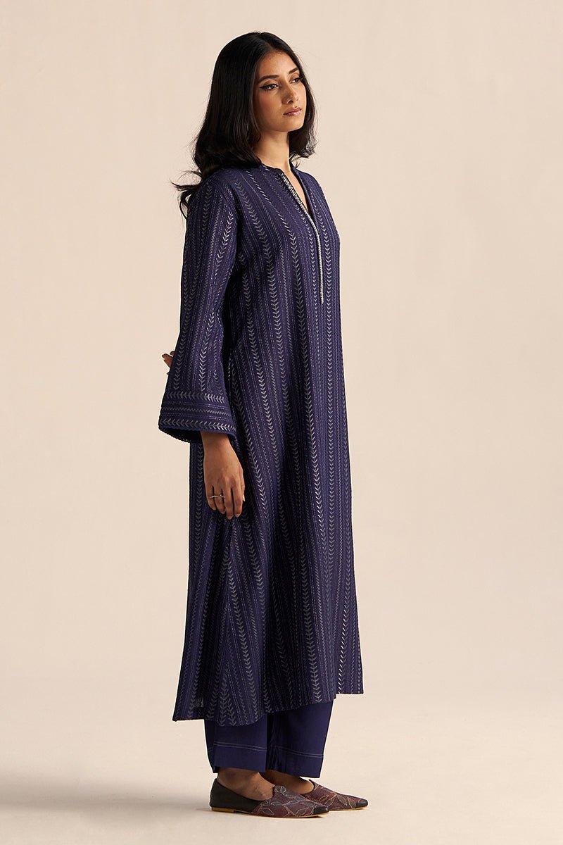 Medieval Blue Embroidered Raw Silk Co-ord Set