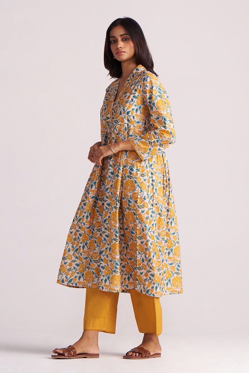 Beige and Mustard Cotton Print Co-ord Set
