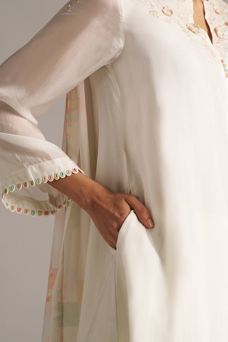 Cloud White Bemberg Silk Kurta Set