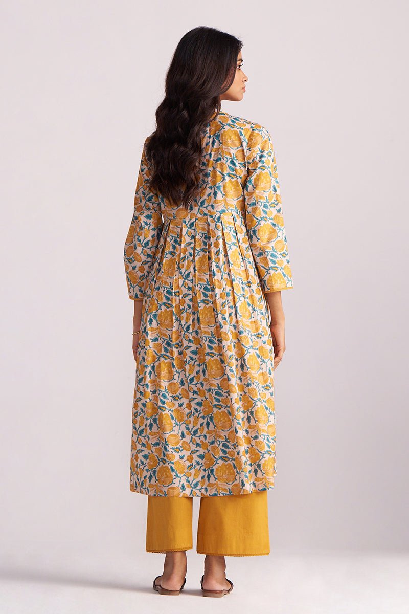 Beige and Mustard Cotton Print Co-ord Set