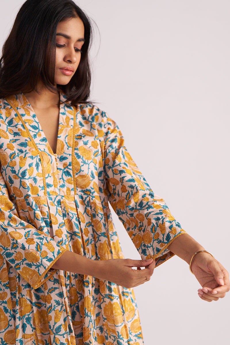 Beige and Mustard Cotton Print Co-ord Set