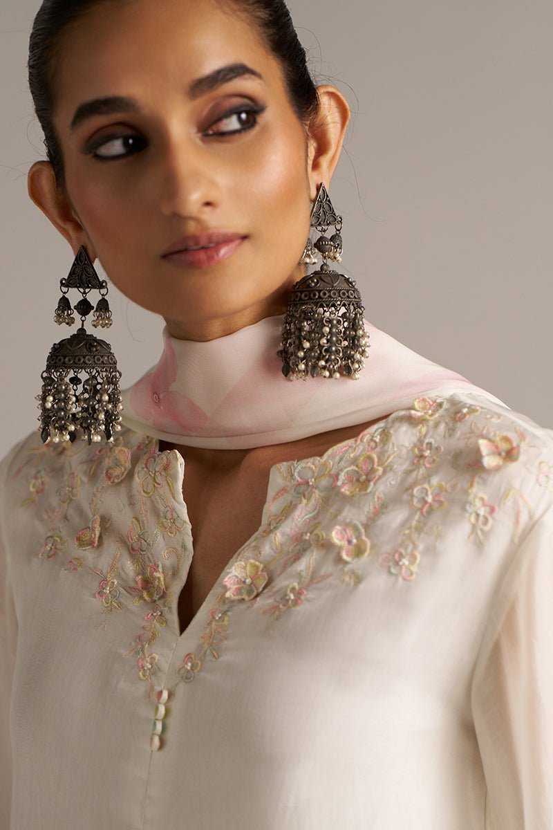 Cloud White Bemberg Silk Kurta Set