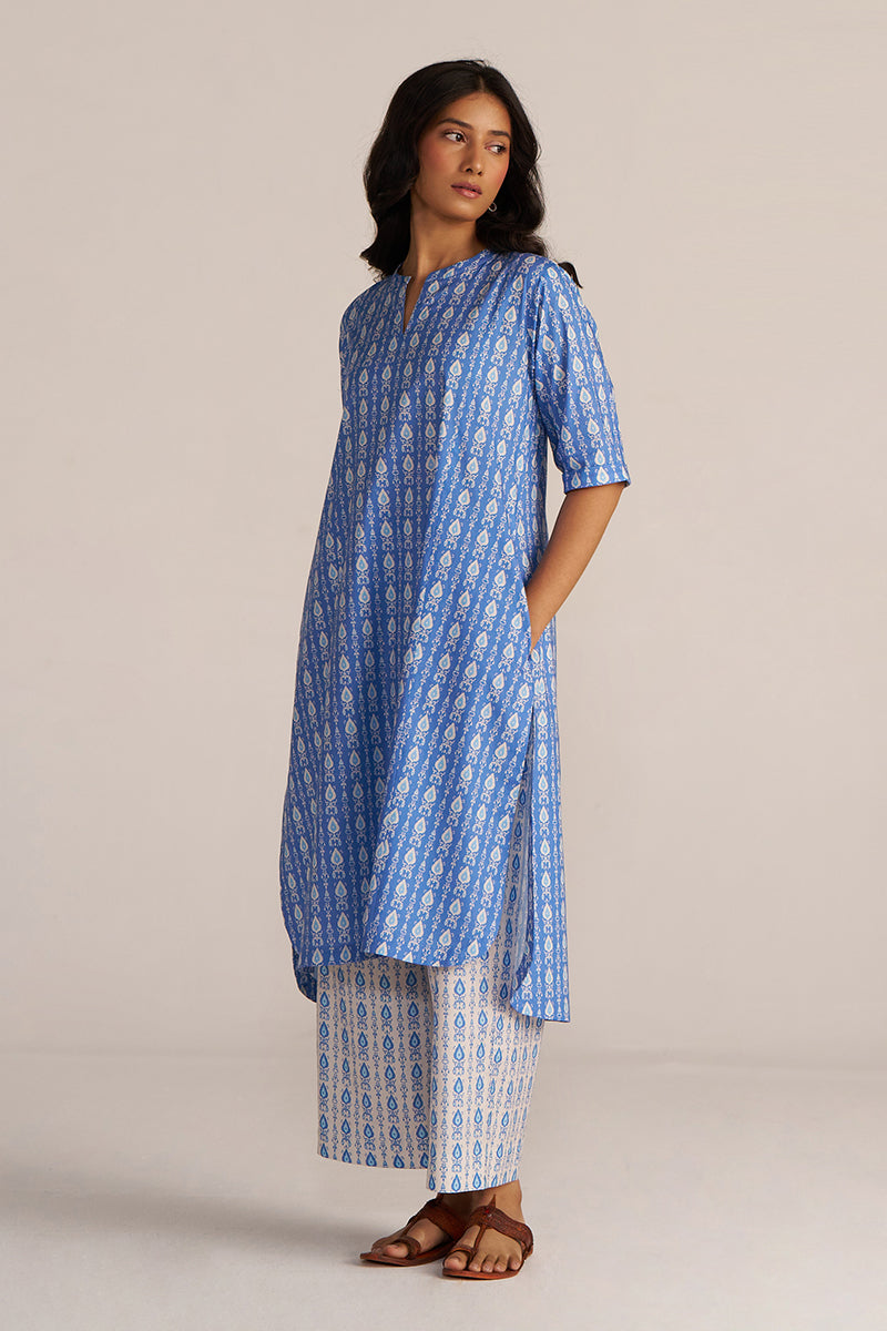 Blue and White Cotton Print Co-ord Set