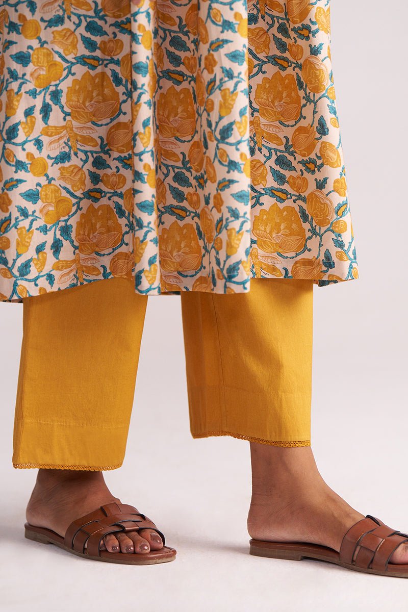 Beige and Mustard Cotton Print Co-ord Set