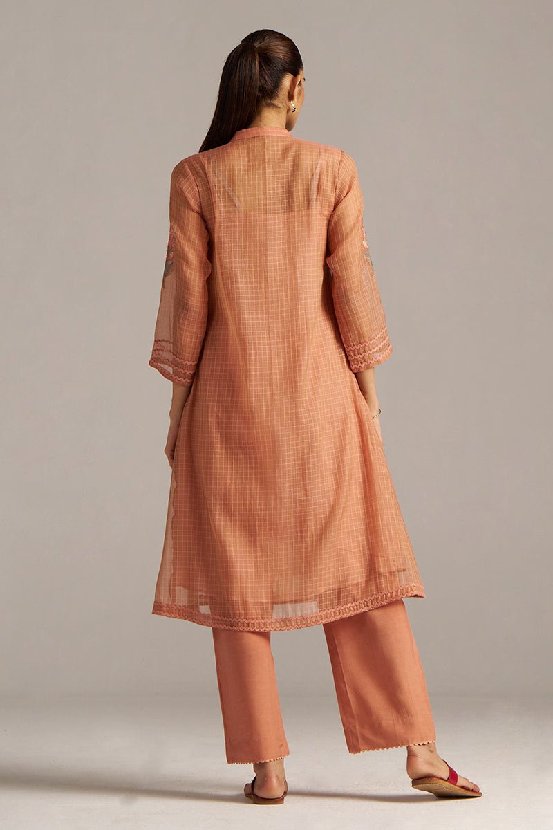Canyon Clay Woven Chanderi Checks Co-ord Set