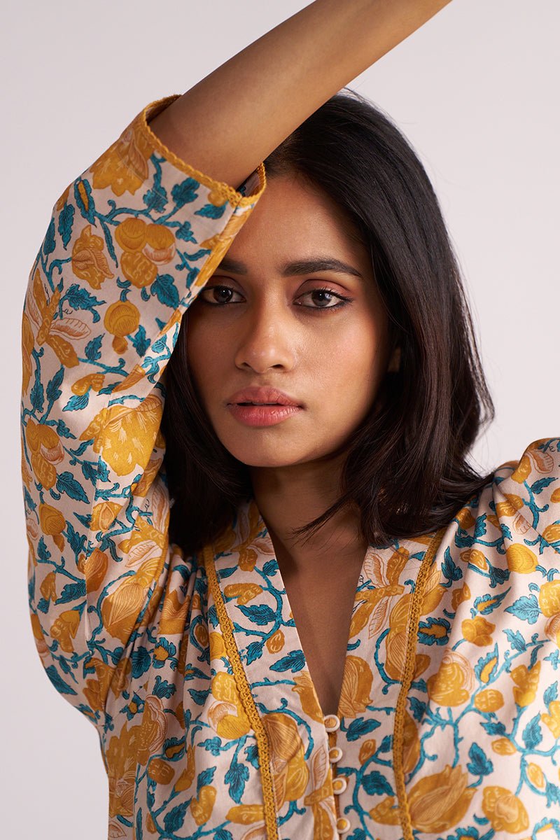 Beige and Mustard Cotton Print Co-ord Set