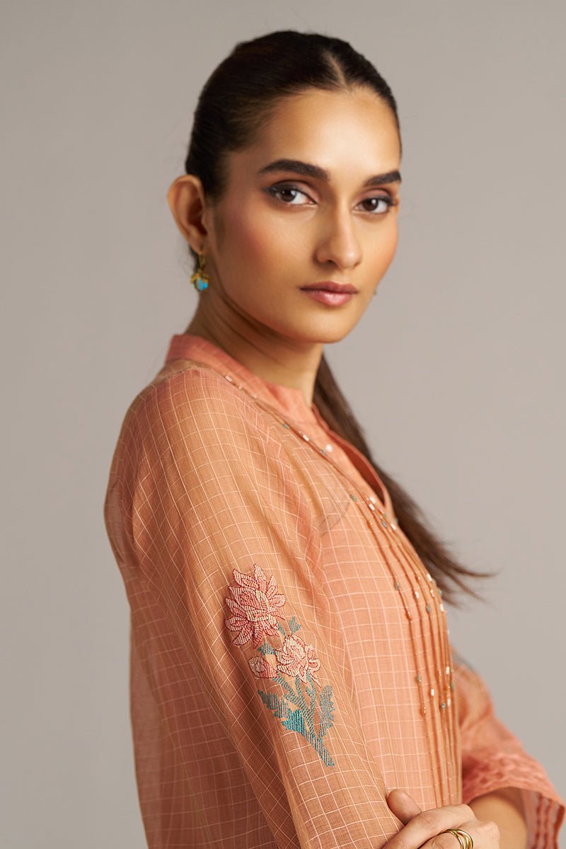 Canyon Clay Woven Chanderi Checks Co-ord Set