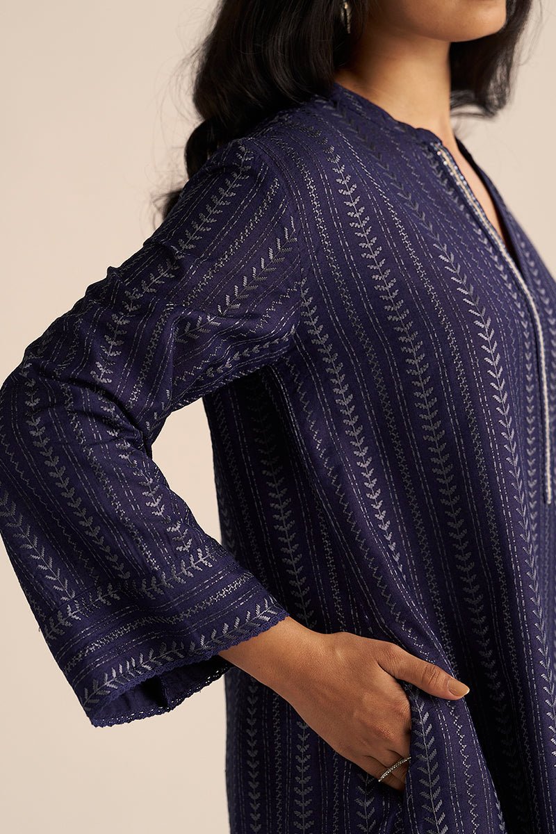 Medieval Blue Embroidered Raw Silk Co-ord Set