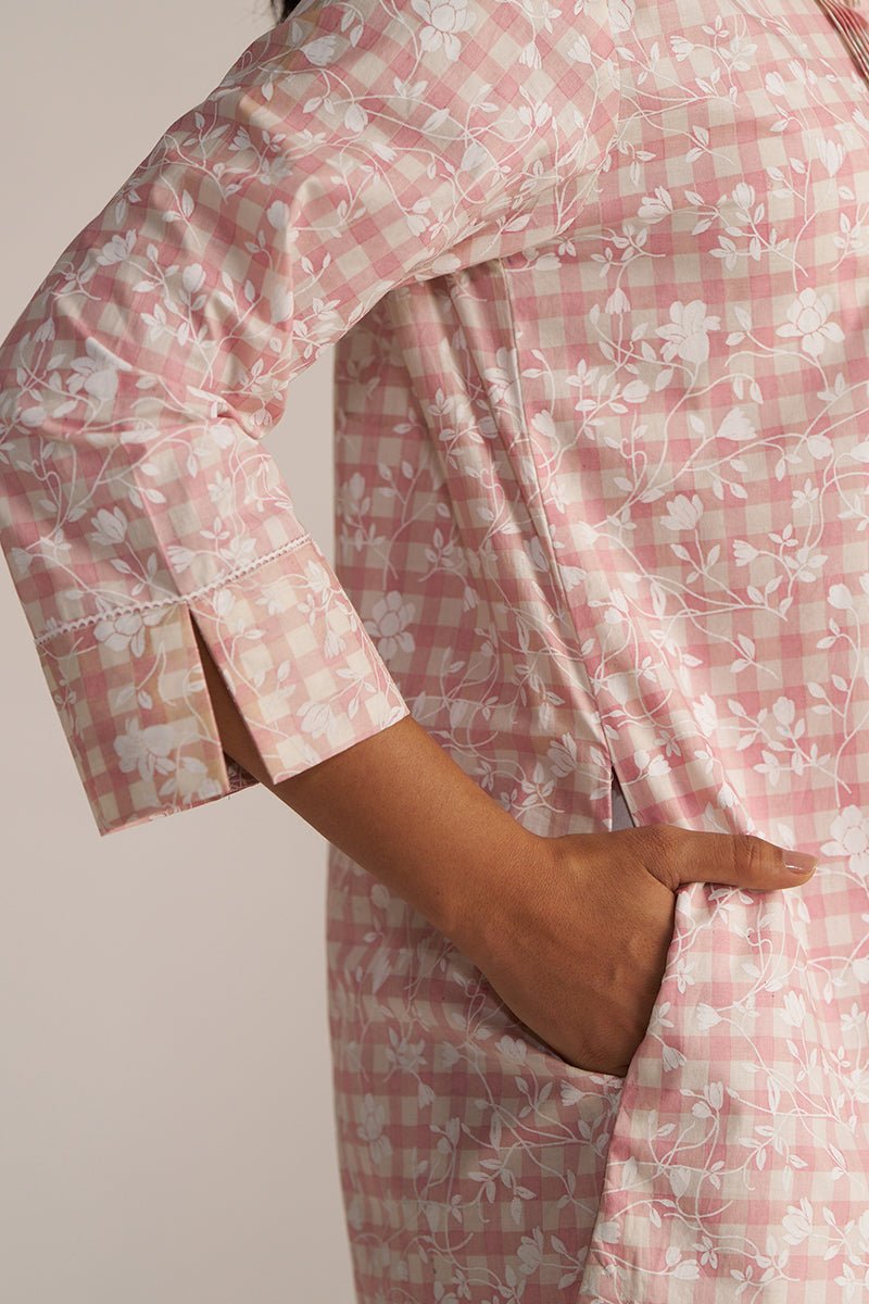 Rose Pink and White Cotton Print Co-ord Set