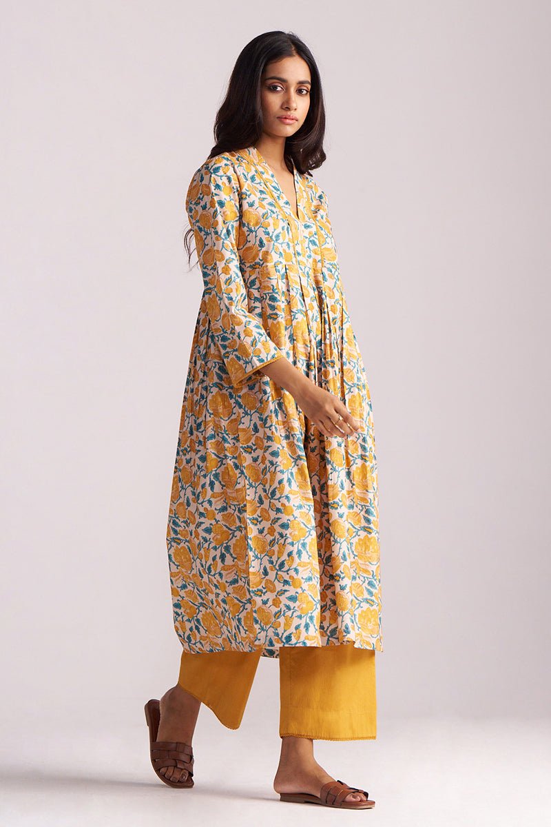 Beige and Mustard Cotton Print Co-ord Set