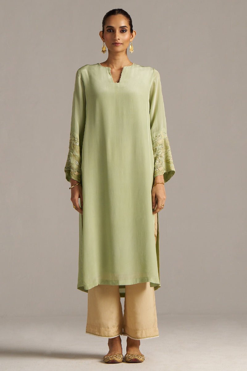 Celadon Green And Beige Crepe Silk Co-ord Set