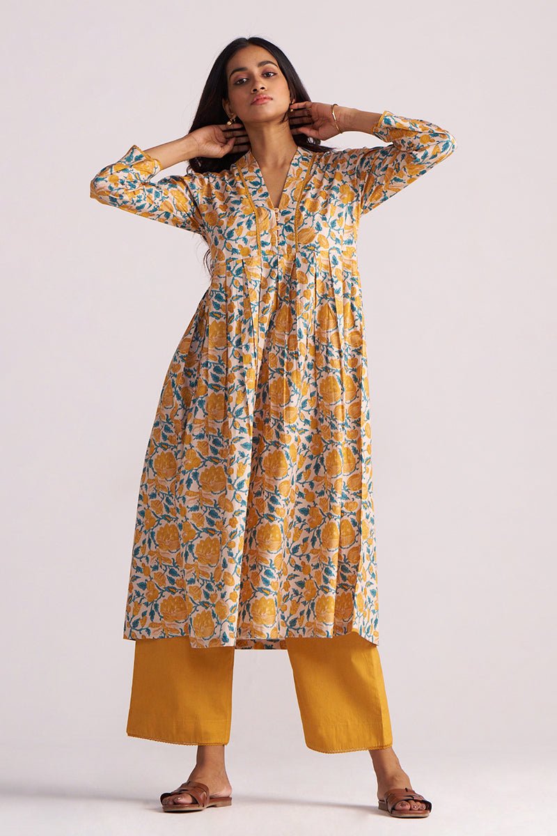 Beige and Mustard Cotton Print Co-ord Set