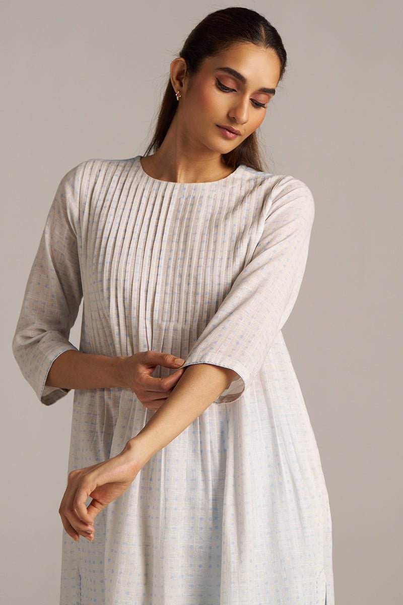 Baby Blue and Off-White Dotted Print Co-ord Set