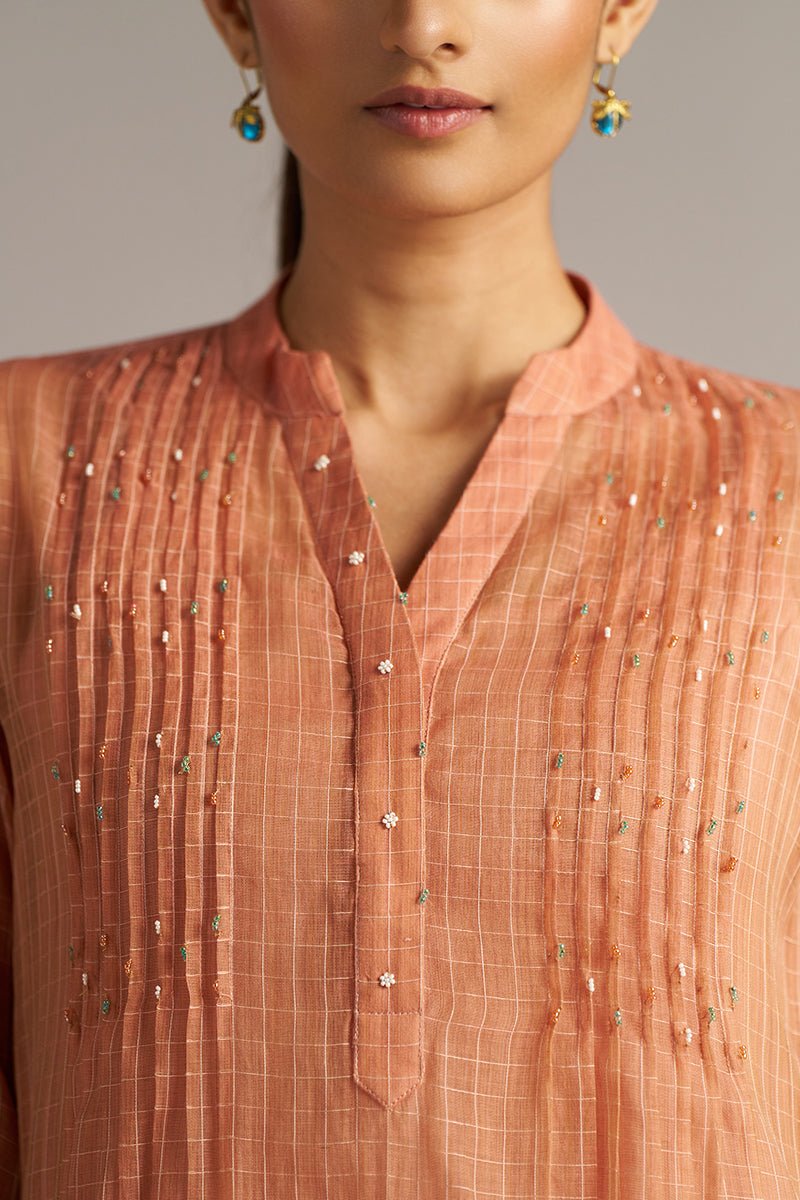 Canyon Clay Woven Chanderi Checks Co-ord Set