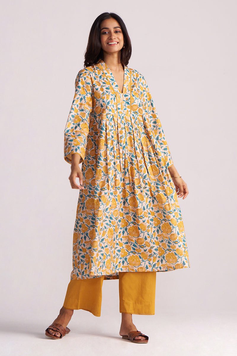 Beige and Mustard Cotton Print Co-ord Set