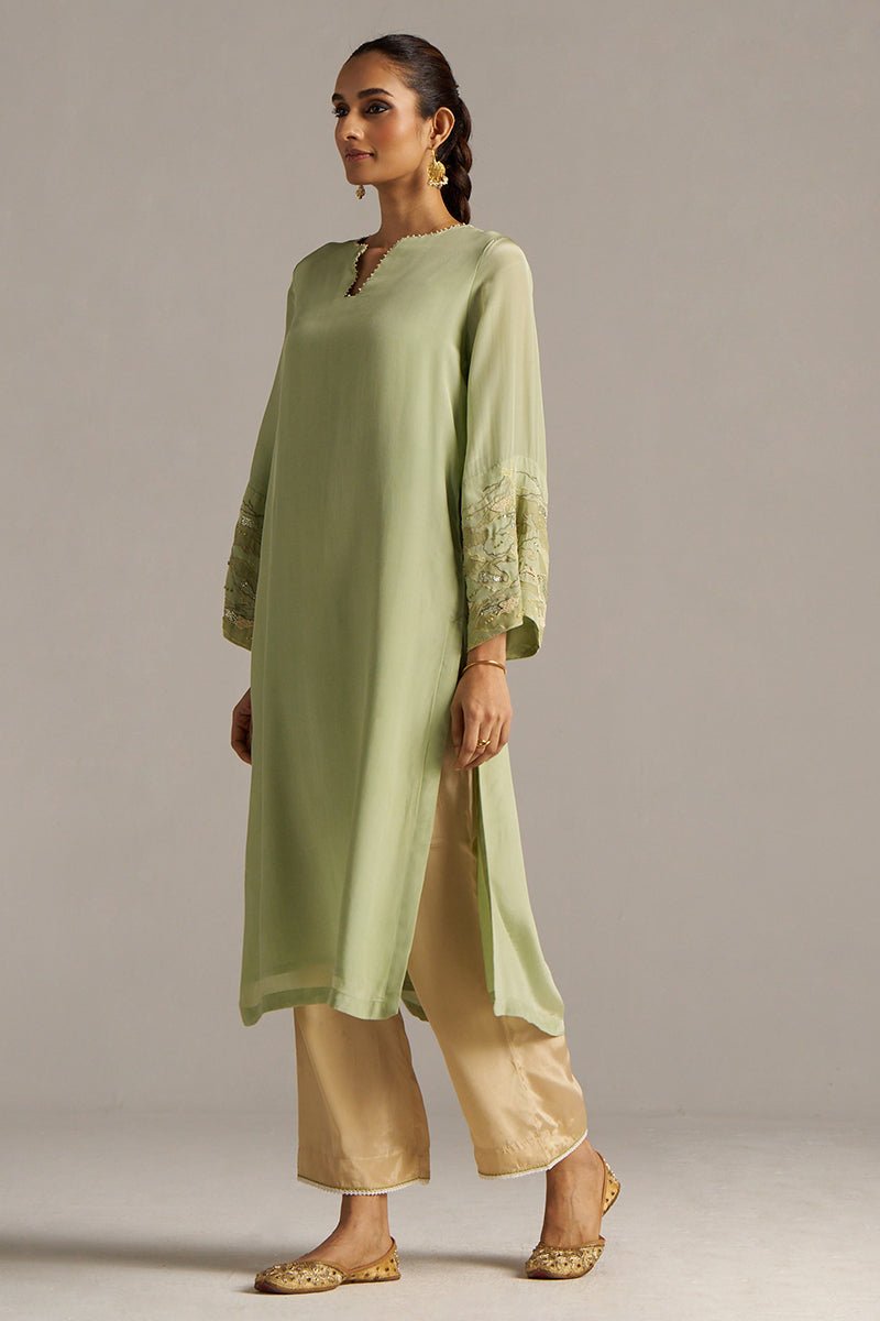 Celadon Green And Beige Crepe Silk Co-ord Set