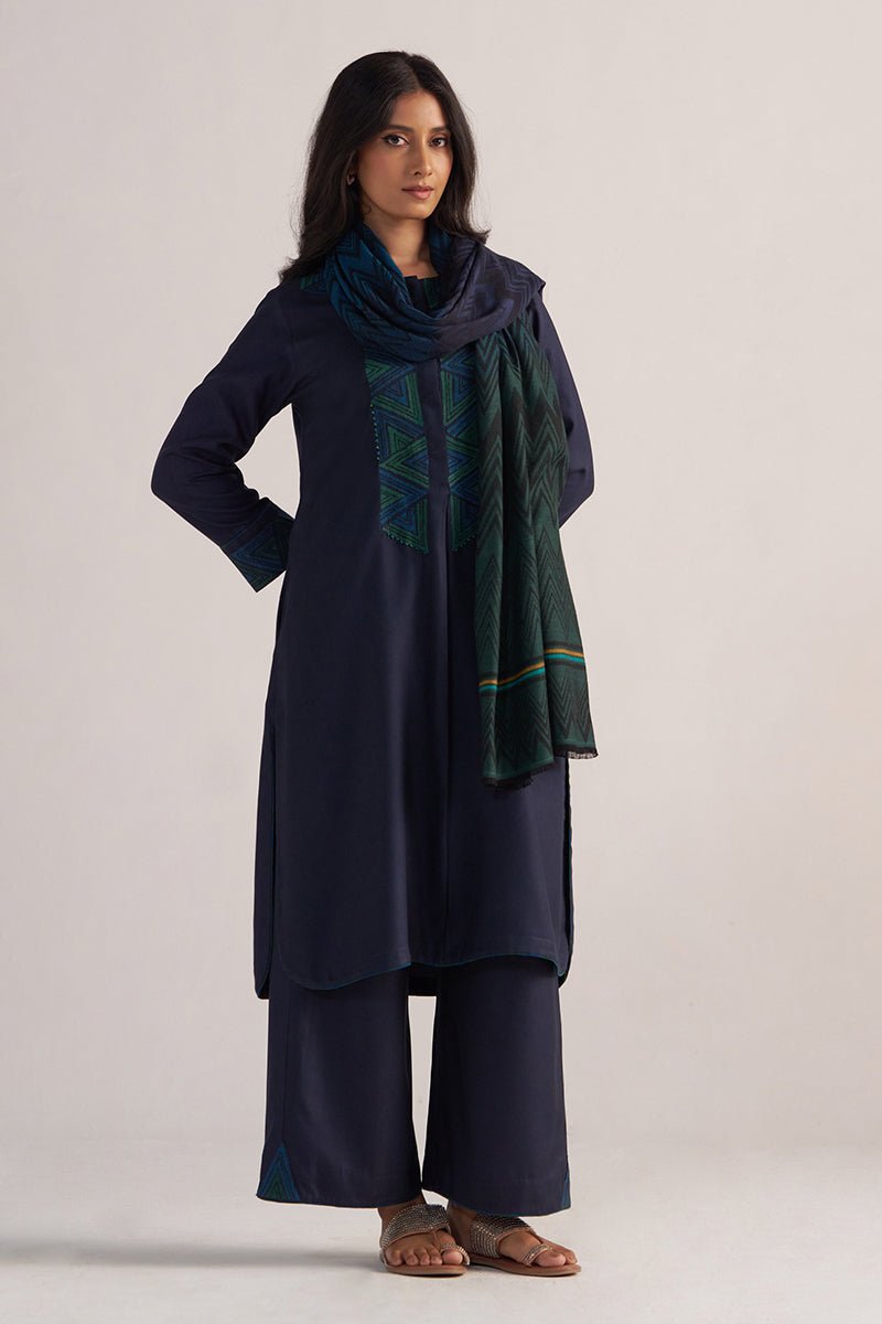 Carbon Blue Pashmina Kurta Set