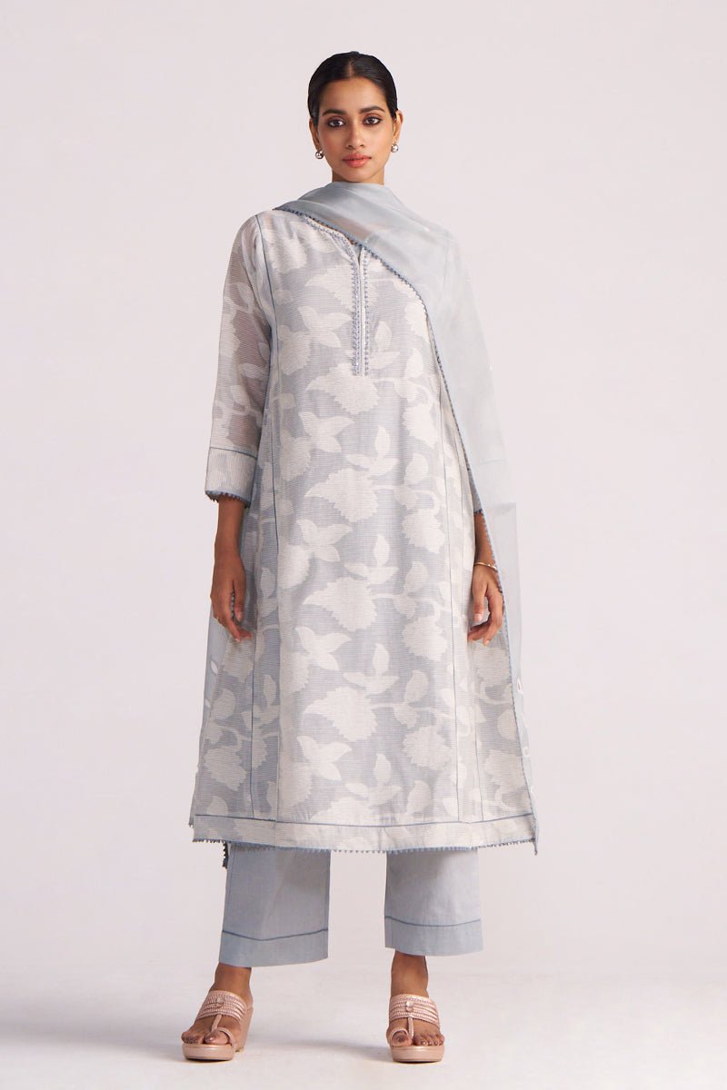 Grey Woven Pheran Kurta Set