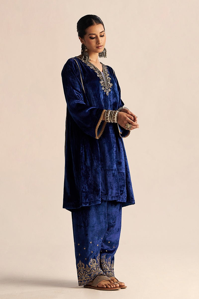 Monaco-Blue Velvet Festive Co-ord Set