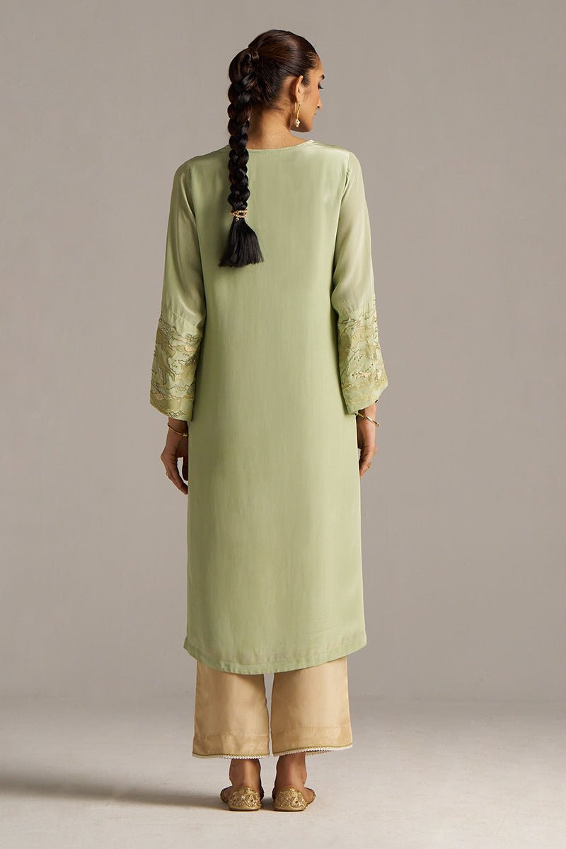 Celadon Green And Beige Crepe Silk Co-ord Set