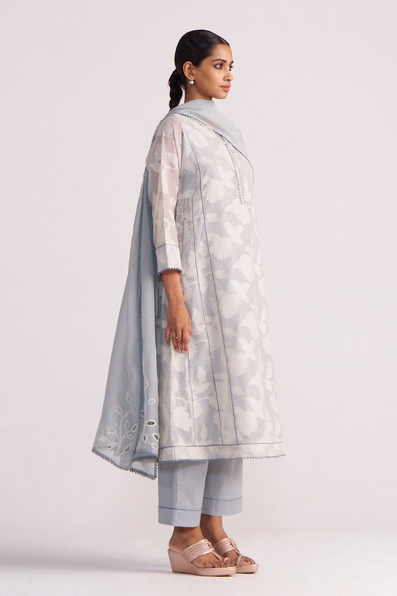Grey Woven Pheran Kurta Set