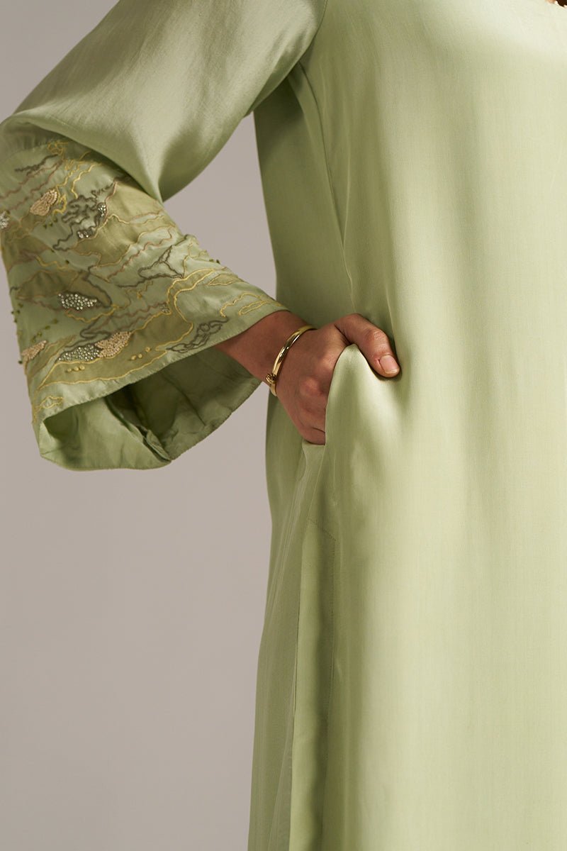 Celadon Green And Beige Crepe Silk Co-ord Set