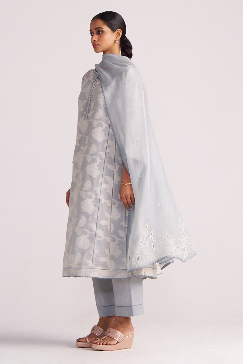 Grey Woven Pheran Kurta Set