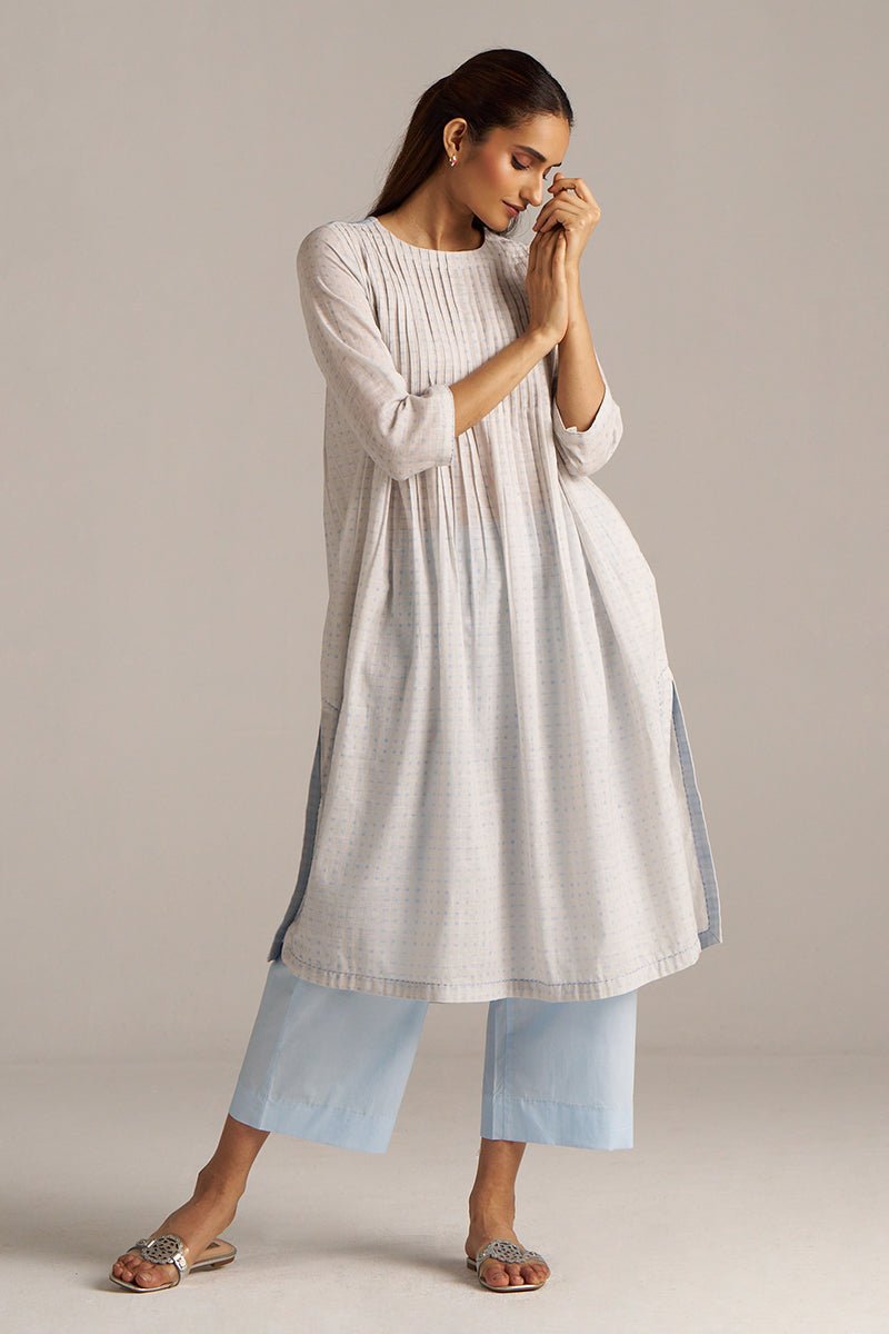 Baby Blue and Off-White Dotted Print Co-ord Set